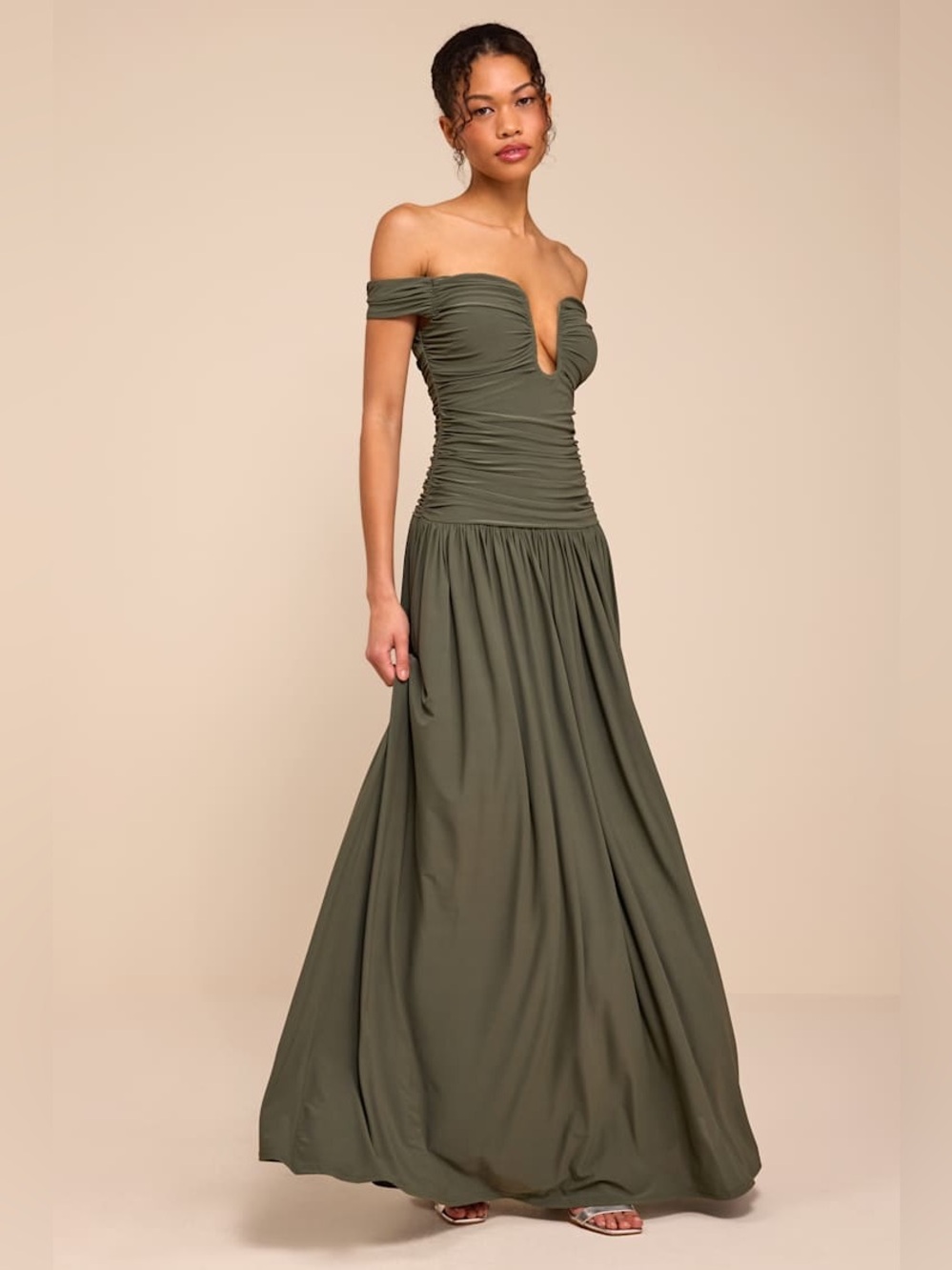 Lulus Aniya Olive Jersey Knit Drop Maxi Dress